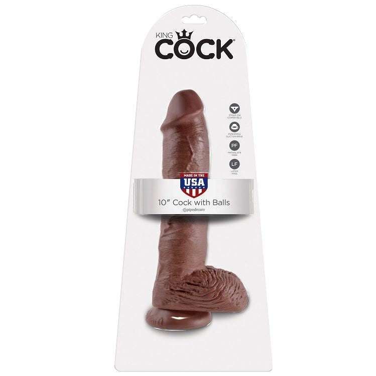 KING COCK - 10 DILDO BROWN WITH EGGS 25.4 CM