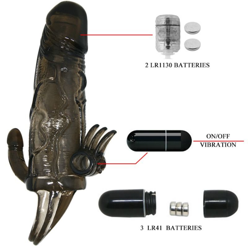BAILE - BRAVE MAN PENIS SHELL WITH CLITORAL AND ANAL StimULATION DOUBLE BALL BLACK 16.5 CM