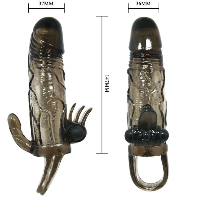 BAILE - BRAVE MAN PENIS SHELL WITH CLITORAL AND ANAL StimULATION DOUBLE BALL BLACK 16.5 CM