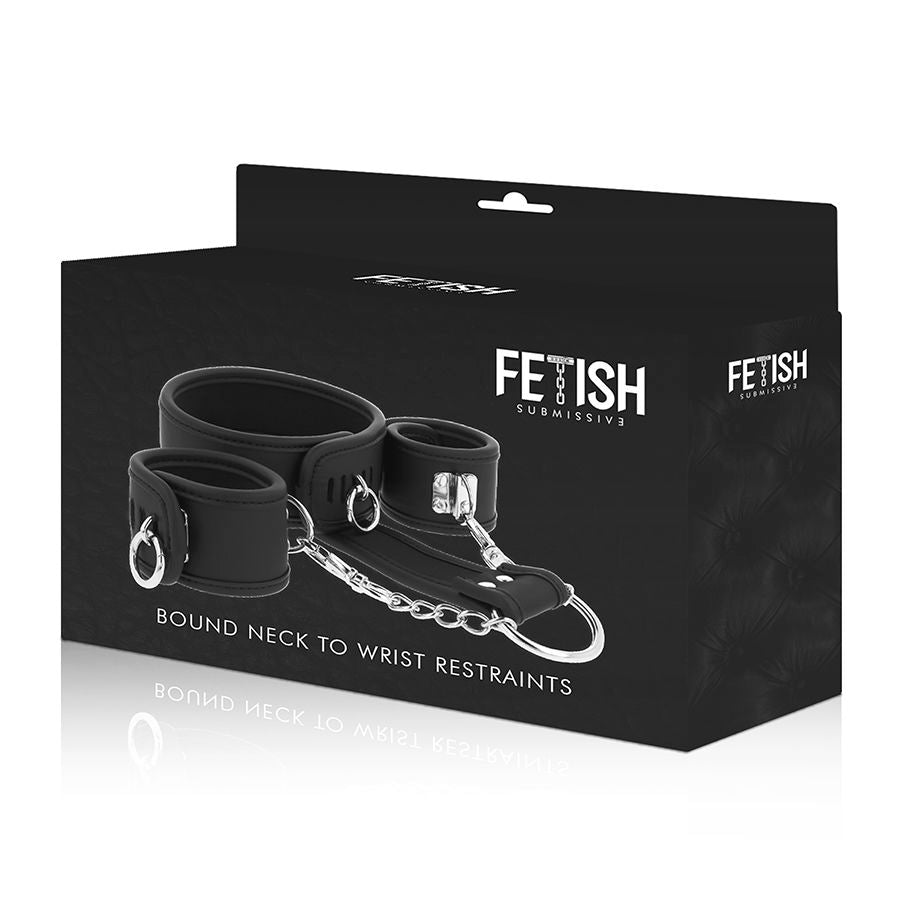 FETISH SUBMISSIVE - NECKLACE AND HANDCUFFS MADE OF VEGAN LEATHER WITH NOPRENE LINING