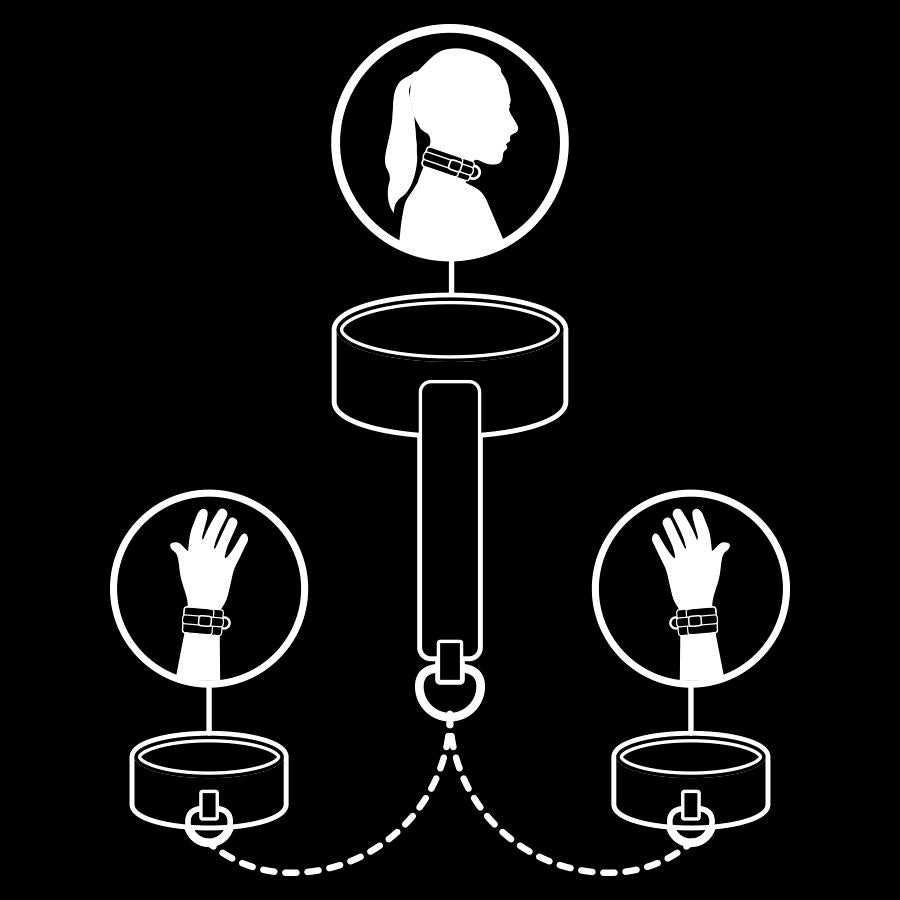 FETISH SUBMISSIVE - NECKLACE AND HANDCUFFS MADE OF VEGAN LEATHER WITH NOPRENE LINING