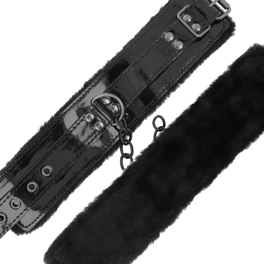 DARKNESS - BLACK, ADJUSTABLE LEATHER HANDCUFFS WITH CLOSURE LOCK