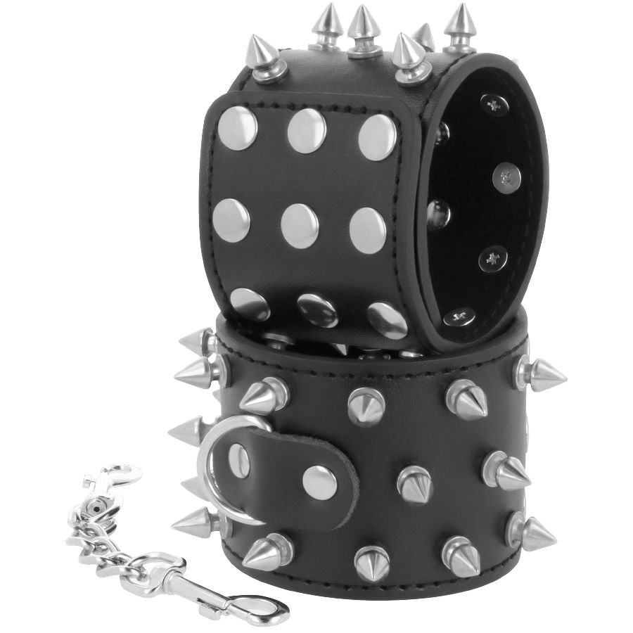 DARKNESS - SKULLS AND BONES BLACK HANDCUFFS WITH SPIKES